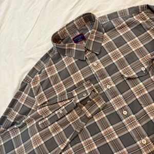 UNTUCKit Mens XL Brown Plaid Long Sleeve Button Down‎ Shirt 100% Cotton Pockets